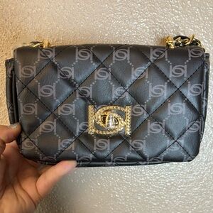 Bebe Women’s Liv Monogram Small Crossbody Bag Black w Dark Black Logo NWT